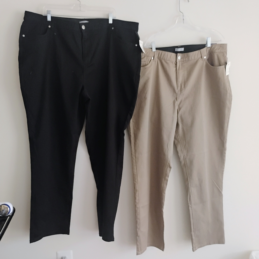 NWT Catherines Bundle Sateen Stretch Comfort Waist Pants Black Khaki Career 3X